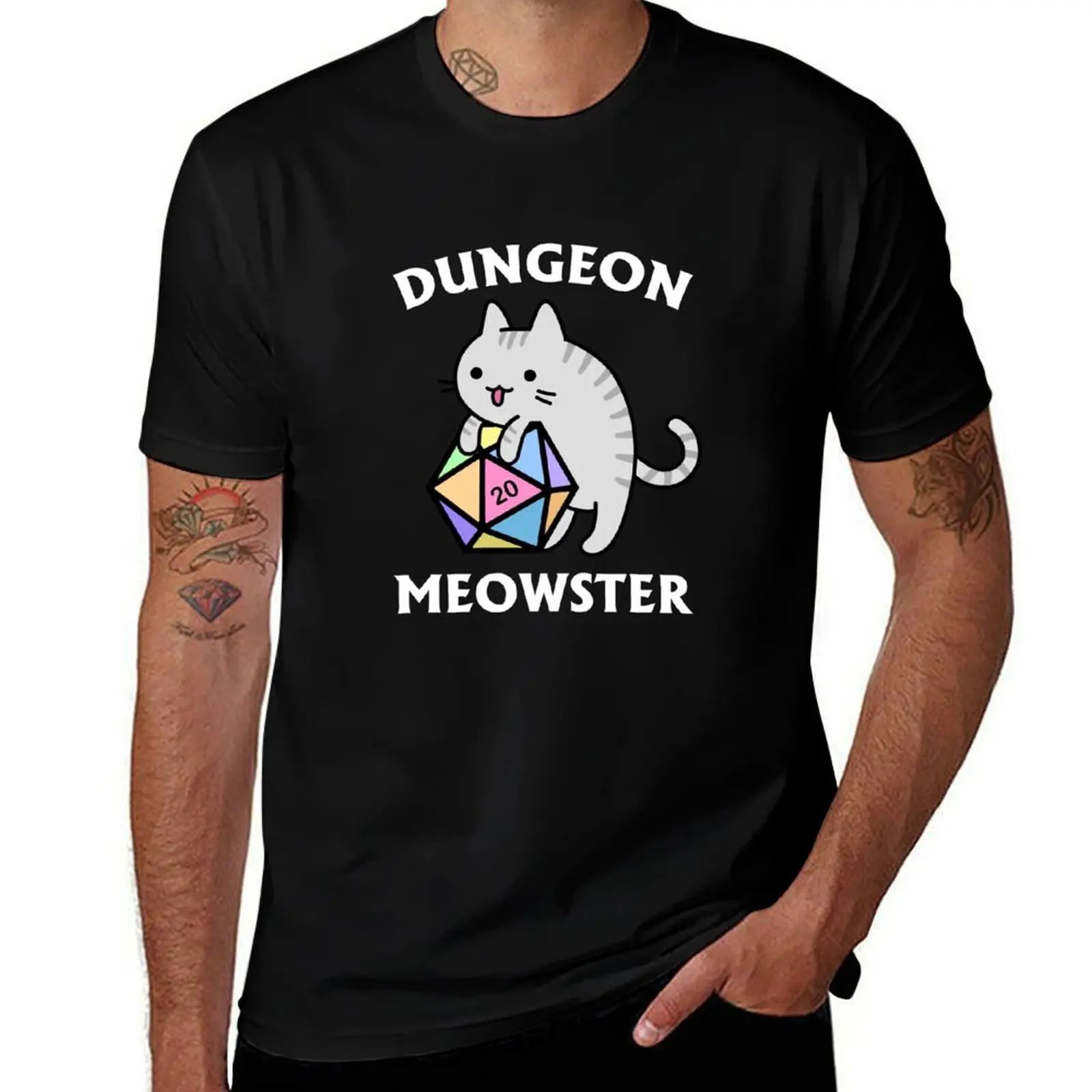 

T-Shirt Meowster Grey t tshirt Rainbow D20 essential with anime shirt Dungeon Cat Tabby