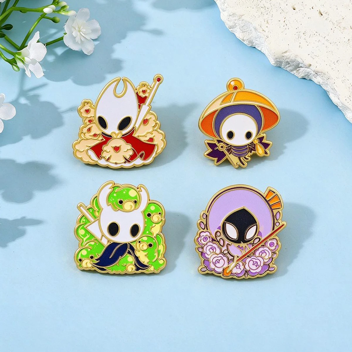 4Pcs/Set Game Hollow Knight Hornet Enamel Brooch Cartoon Character Lapel Metal Badge Cosplay Clothing Accessories Jewelry Gifts