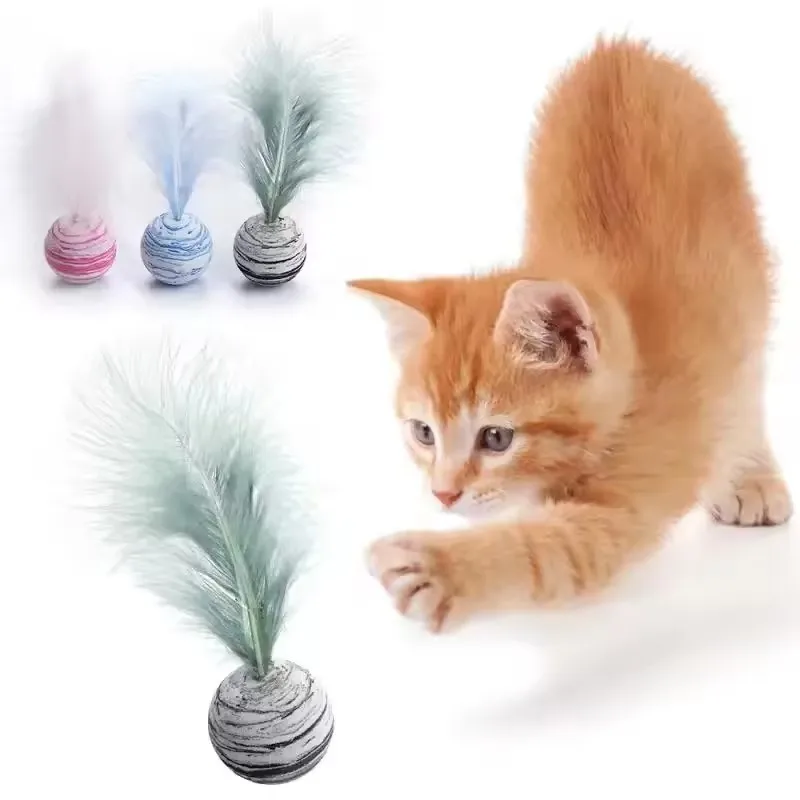 1-4Pcs Cat Toy Star Ball Plus Feather EVA Material Light Foam Ball Throwing Funny Toy Star Texture Ball Feather Toy