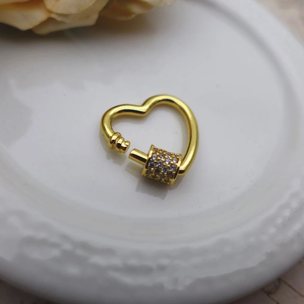 2 шт. 20*20 мм сердце золотое медное стекло драгоценные камни спиральные застежки винтовые крючки изготовление ювелирных изделий для ожерелья браслета DIY разъем