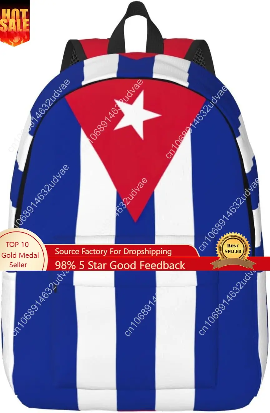 Cuban Flag Print Casual Canvas Backpack for Everyday Use Canvas Rucksack Work Hiking Laptop Backpack
