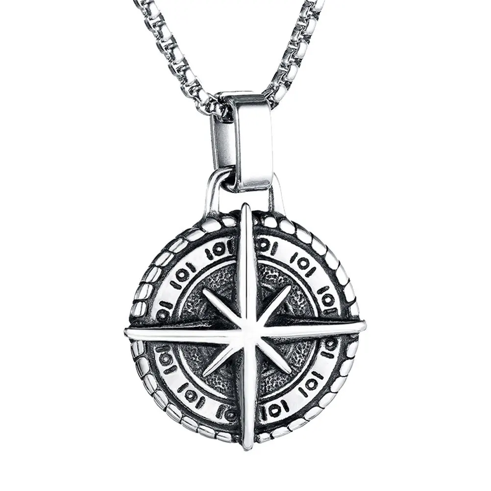 1Pcs Compass Necklace Retro Punk Style Decorative Pendant for Men Premium Material Comfortable Wear Unique Appearance Daily
