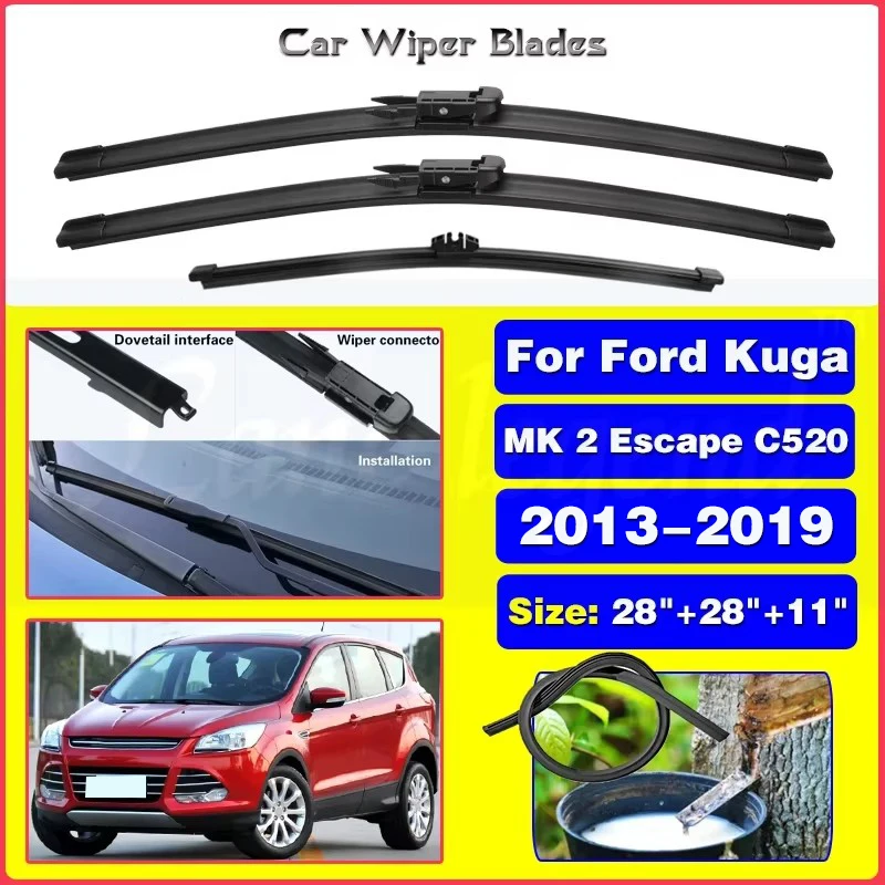 

For Ford Escape MK3 Kuga MK2 C520 2013-2019 28"+28"+11" Front Rear Wiper Blades Windshield Windscreen Window Cutter Accessories