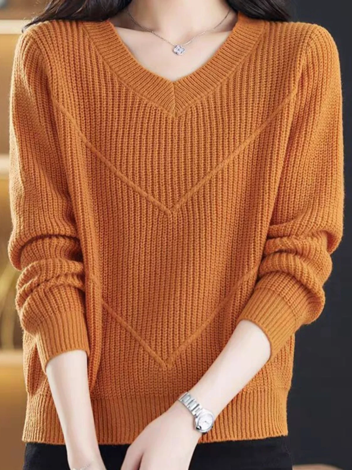 Suéter de lã de malha anti-envelhecimento V-Ne pulôver primavera outono inverno mãe Sle Faionable Young Looking Base de fio irt