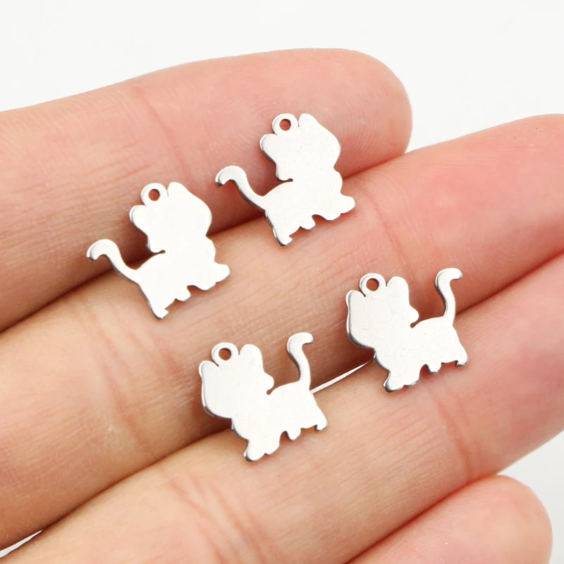 30pcs 11x12mm No Fade 316 Stainless Steel Cat Cute Charms Pendant for DIY Necklace Bracelet Craft Jewelry Making Findings