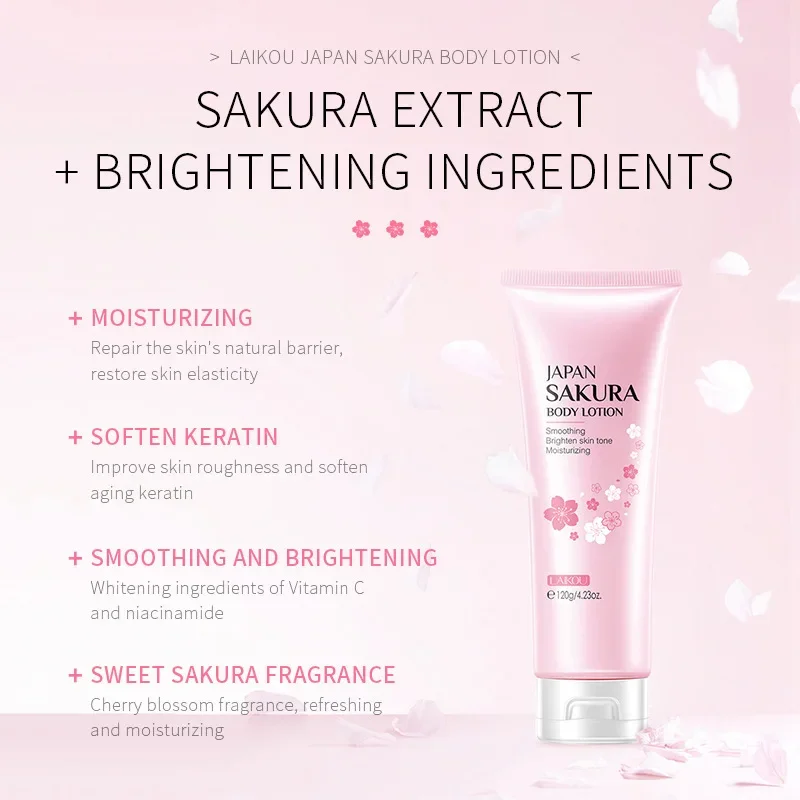 LAIKOU Sakura Body Lotion Refreshing Moisturizing Hydrate Skins Natural Skin Elasticty Body Cream Skin Care Product 120g