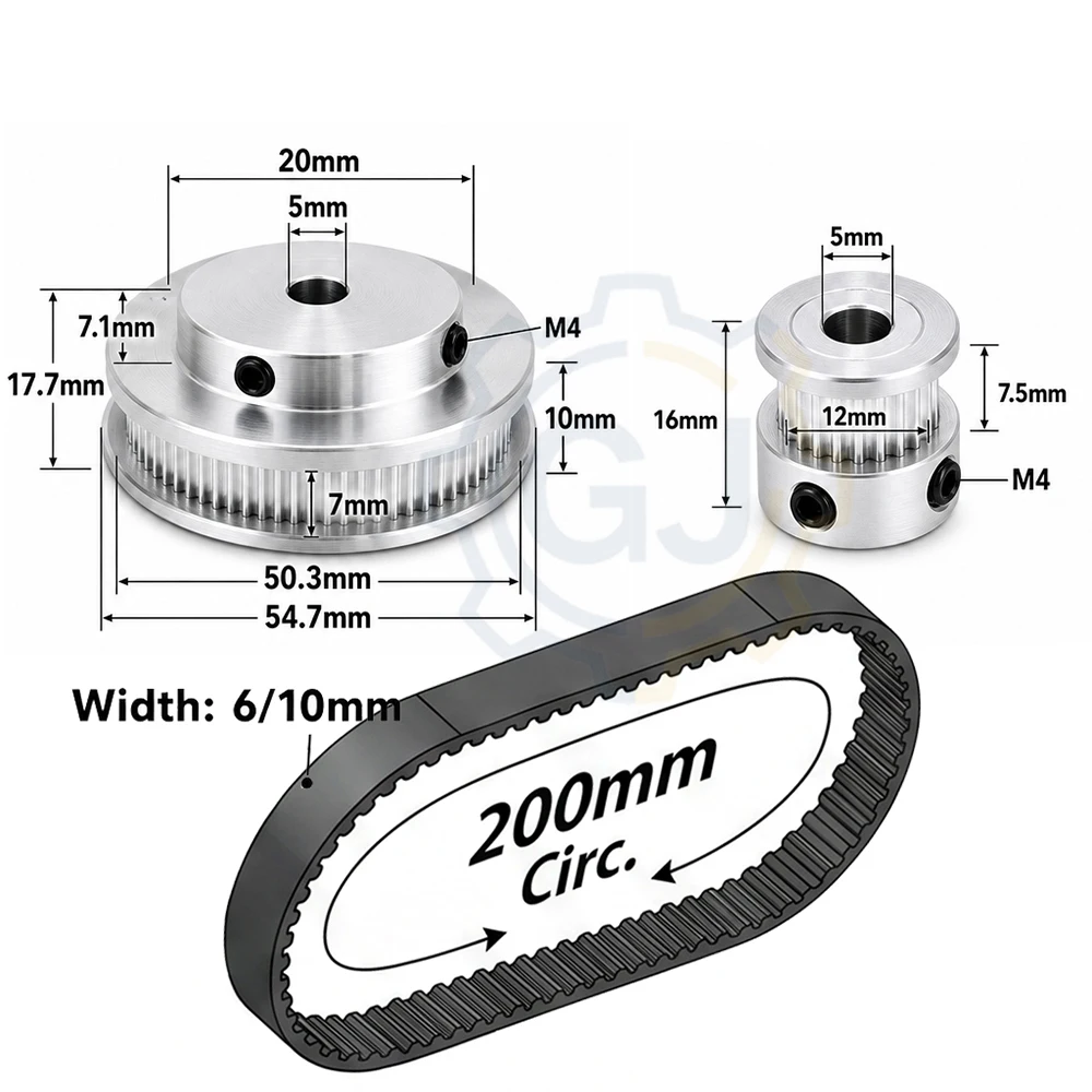 2GT 60Teeth 20T GT2 Timing Belt Pulley Set Tensioning Wheel Width 6mm/10mm Bore 3-12mm Reduction 3:1 Synchronous Pulley Belt Kit