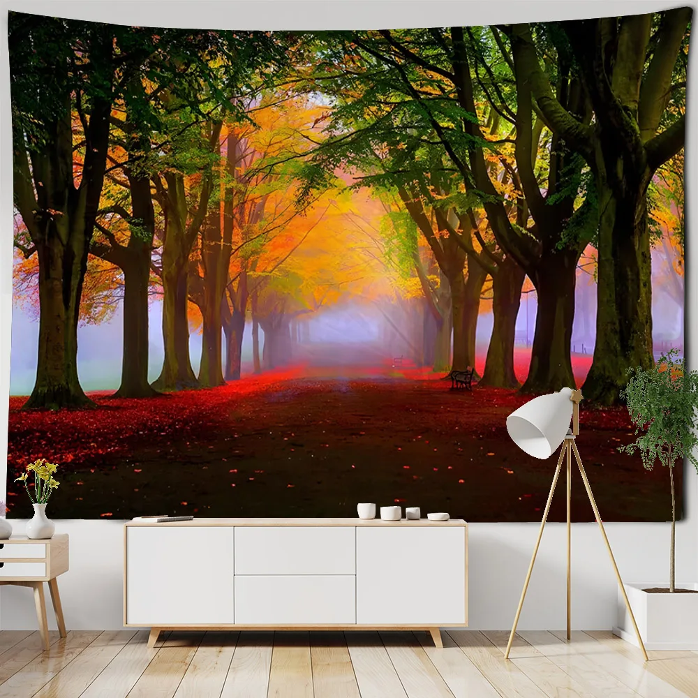 Red forest tapestry, natural landscape background cloth, bedroom decoration, wall decoration cloth, poster cloth, wall hanging