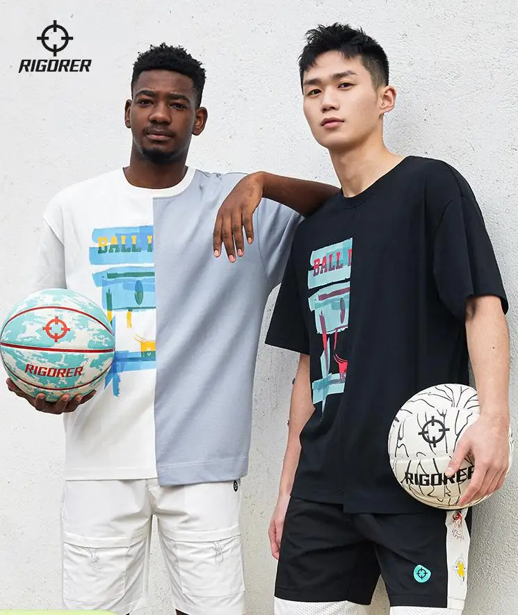 

RIGORER Short-sleeved Men Printed Loose Round Neck Summer Running Half-sleeved T-shirt Basketball Sportswear Casual Daily Tops