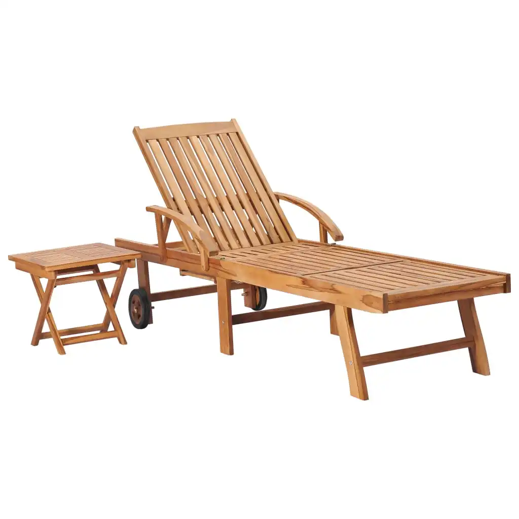 

Sun Lounger with Table Solid Teak Wood 15.7" x 15.7" x 13.8" Lounger Chair Outdoor Furniture