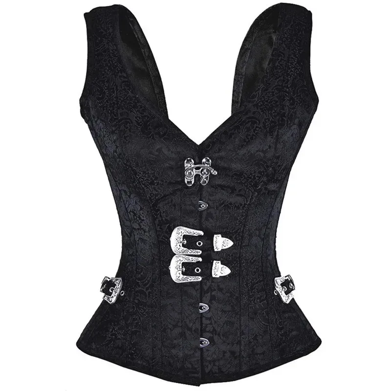 Lady Elastic Boned Corset Gothic Steampunk Halter Neck Buckles Waist Cincher Fashion Slim Clubwear Fancy Party Dress
