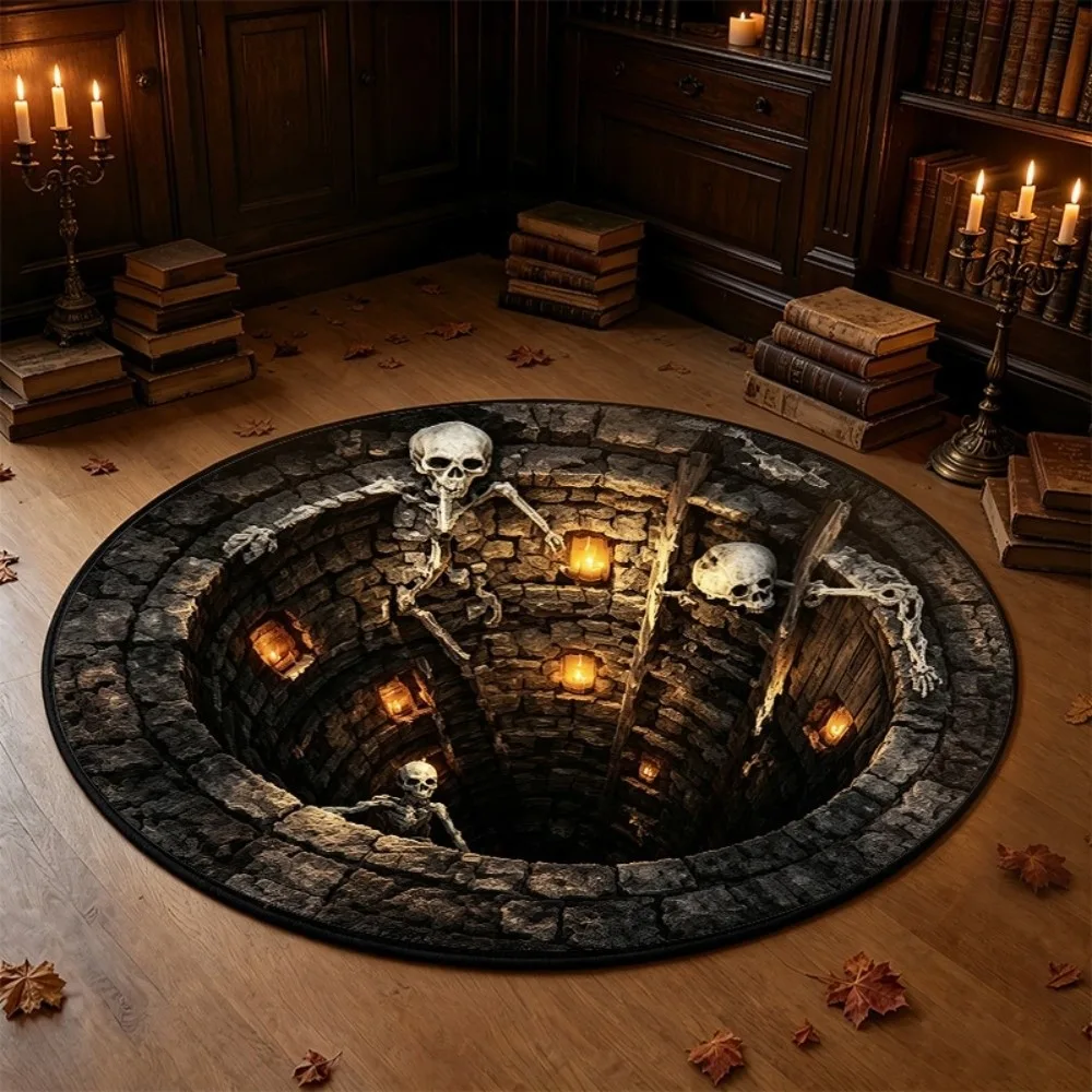 Crystal Velvet Halloween Area Rug 3D Special-shaped Horror Pattern Round Carpet Atmosphere Decoration Soft Bedroom Door Mat