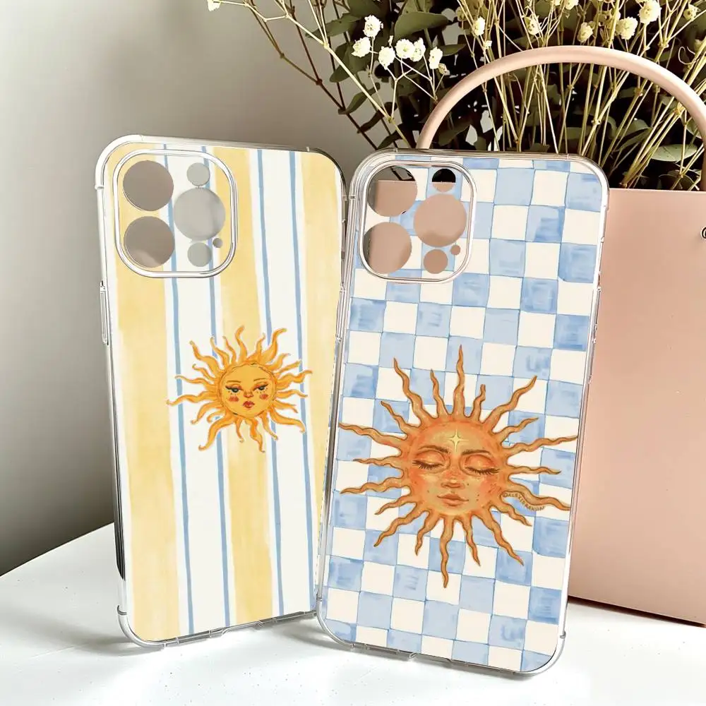 Sun Motif Phone Case Transparent Silicone Soft For iPhone 17 16 15 14 13 12 11 Mini Pro Max Plus