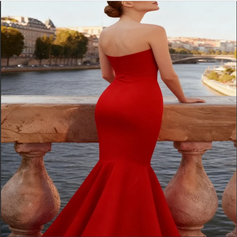 Elegantes schickes Damen-Abendkleid, rotes Damen-Abendkleid, Meerjungfrau-Partykleider 2025, trägerloses langes Ballkleid, individuell gestaltet
