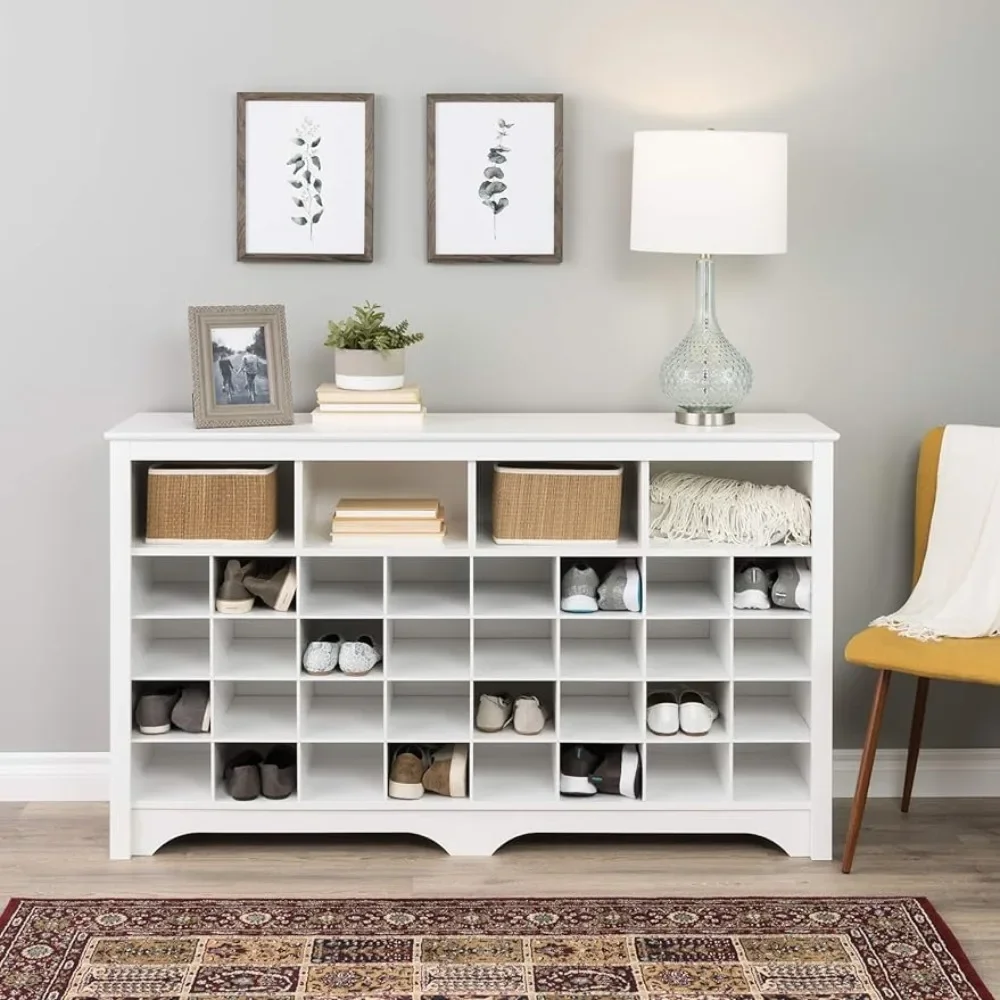 White Furniture Organizer Room 60 Inch Shoe Cubby Console Open Cabinet Wardrobe Shoe Organizers on Offer Living Room Cabinets