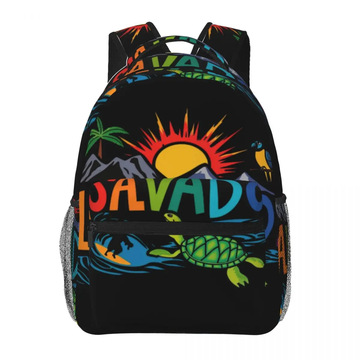 Fresh Student Backpack Center El Salvador Surf Turtle Palm Tropical Travel Illustration Blue Gr Cool Bookbag for Girls Boys Work
