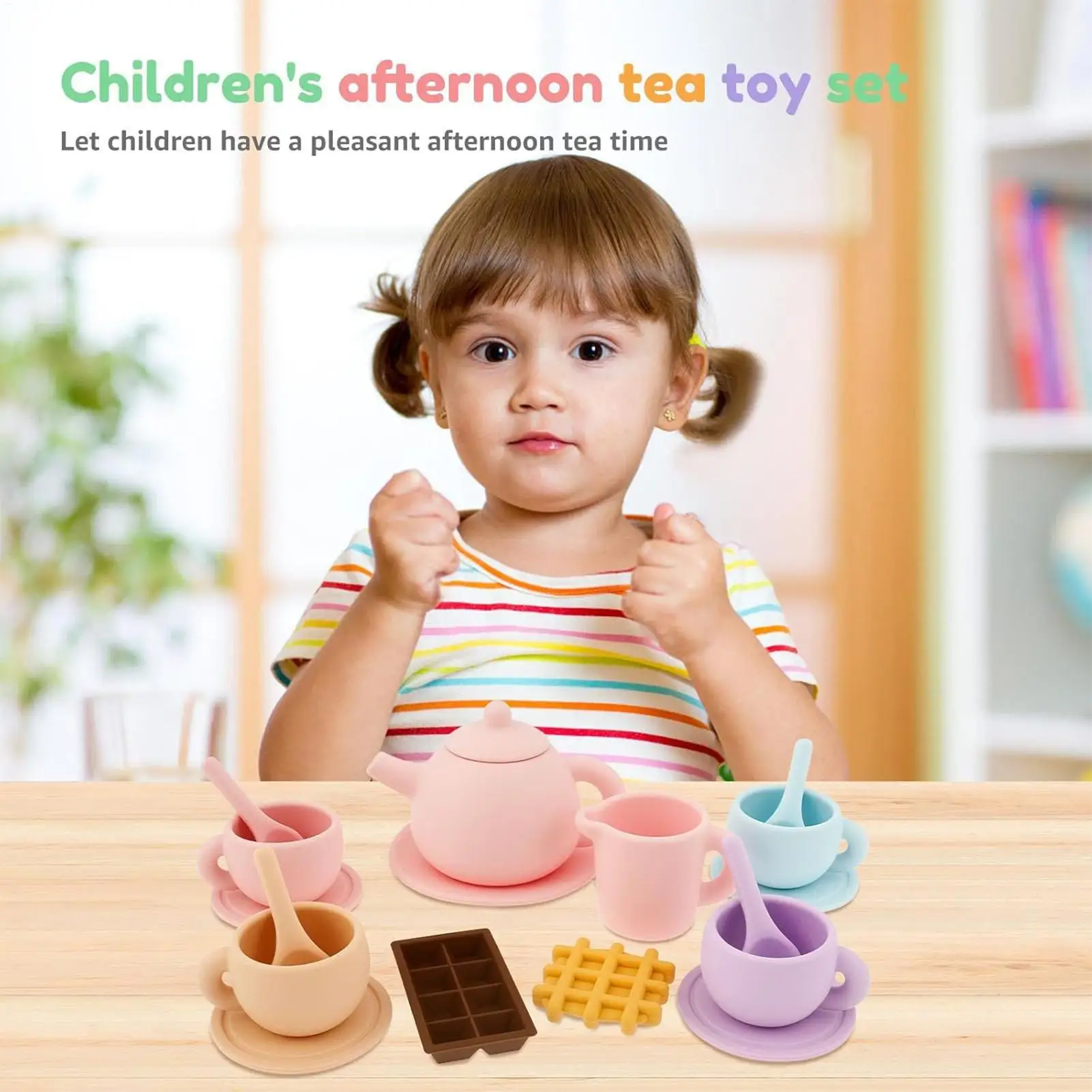 Conjunto de chá de silicone para crianças, brinquedos educativos de aprendizagem, conjunto de chá de silicone para bebês, brinquedos para crianças, conjunto de talheres de silicone de qualidade alimentar