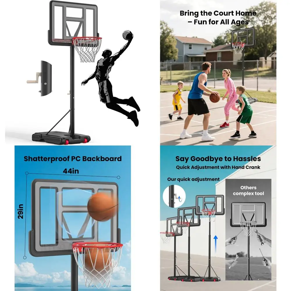

Adjustable 5.6-10FT Basketball Goal System, 44 Inch Outdoor Hoop for Kids and Youth, Portable Basketball Goals