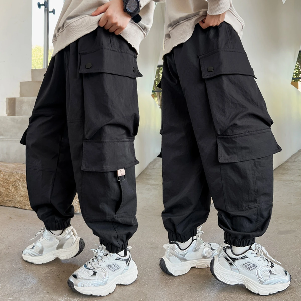 Casual Spring Autumn Boys Teen Pants Middle Large Children's Wear Workwear Style Soft Cotton Long Trousers Trendy Boys Fashion