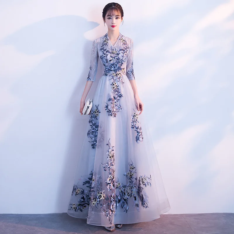 Evening dress woman autumn new banquet Xianqi elegant long dress atmosphere elegant annual meeting host banquet dress