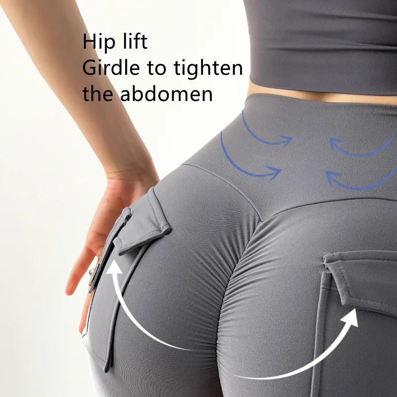 Crotch zipper openings for easy Women Sports High Waist Shorts fun pants Summer Sexy with Pocket Athletic Gym Workout