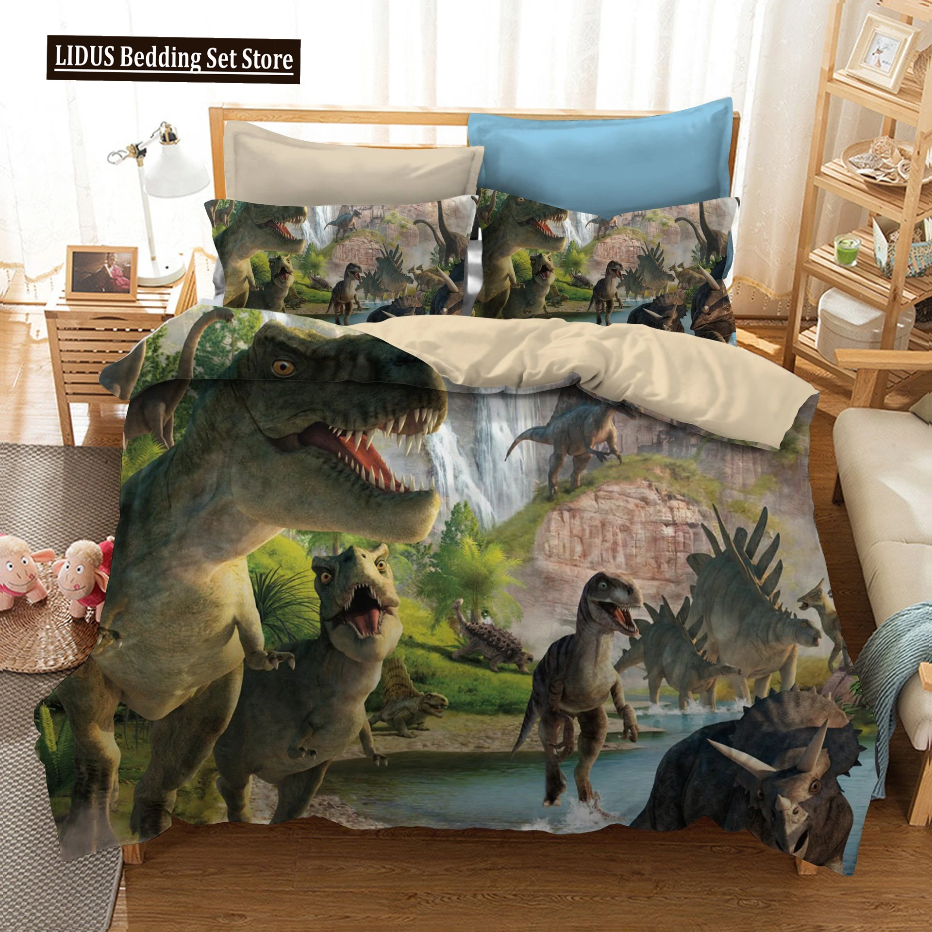 3D Dinosaur Duvet Cover Set Queen Size For Boys Dinosaur Bedding Set T-Rex Dinosaur Comforter Cover Bed Set Home Decor For Teens