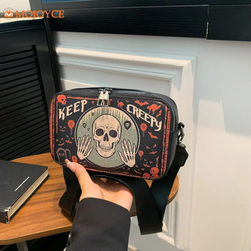 Halloween Novelty Small Square Bag PU Leather Fashion Shoulder Bag Funny Demon Crossbody Bag Gothic Clutch Purse Phone Sling Bag