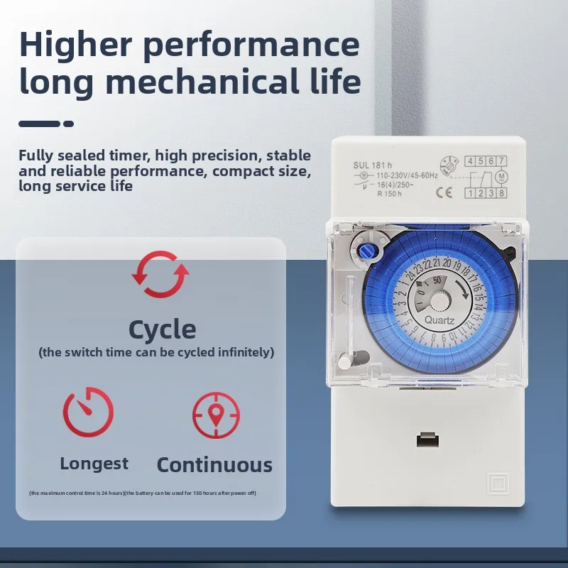 SUL181H Mechanical Timer 24 hours Time Switch Relay Electrical Programmable Timer 24 hour Din Rail Timer Switch