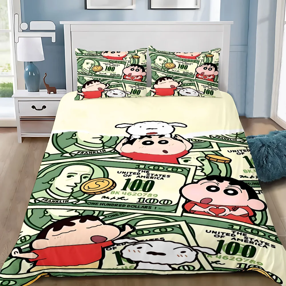 Cute Duvet Cover Pillowcase Bedding Set Crayons Shinchans Adult Boy Girl Bedroom Decoration Children Single Double Large Size