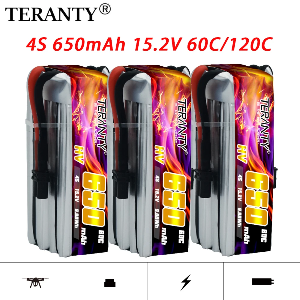 

Upgraded TREANTY 650mAh 4S 15.2V 60/120C Lipo Battery Indoor Traversing Aircraft Model UAV Tinyhawk FPV Racing Battery