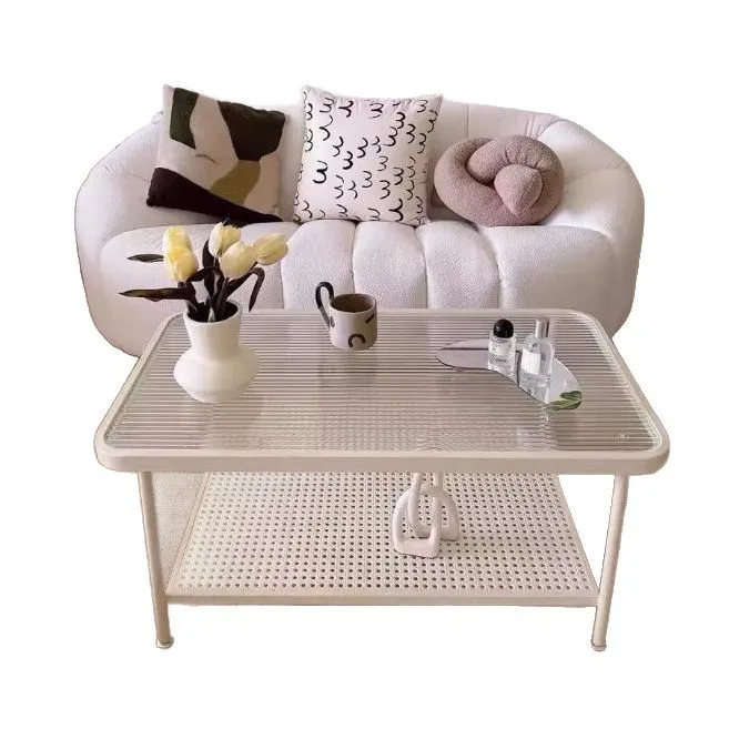 

Living room glass coffee table small apartment household double-layer storage