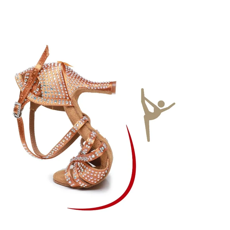 Lateinamerikanische Tanzschuhe für Damen, Ballroom-Tanzschuhe für Erwachsene, mit Diamantbesatz, weiche Sohle, rutschfest, für den Innen- und Außenbereich. – Detail 7