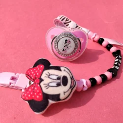 Minnie Mouse Clipe Chupeta para o Bebê, Ferramentas de Cuidados Artesanais, Acessórios Recém-nascidos, Nome Personalizado Do Bebê, Cadeia Manequim, Tetine Infantil