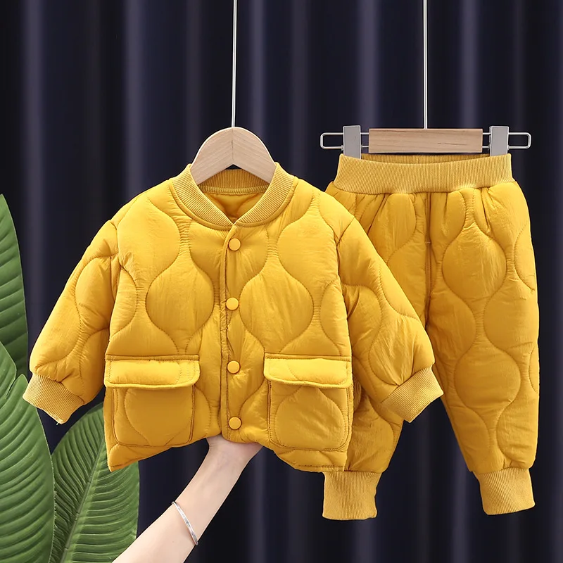 Versione coreana per bambini autunno inverno set nuovi ragazzi e ragazze cardigan in cotone con clip calda spessa set di due pezzi per sport