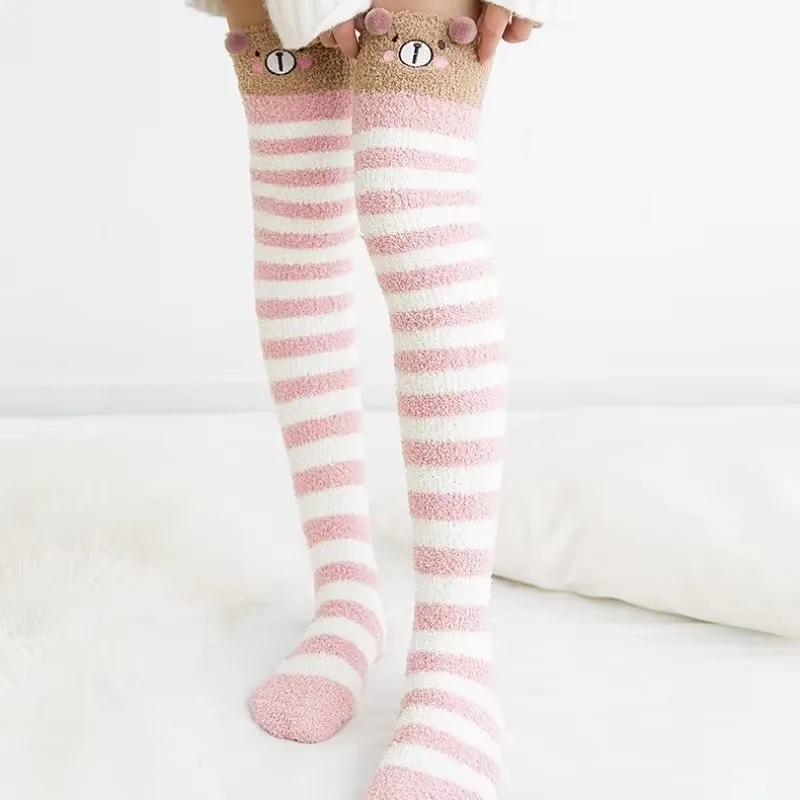 Japanese Girl Animal Modeling Knee Socks Striped Cute Compression Autumn Winter Warm Sock Kawaii Cozy Long Thigh High Socks