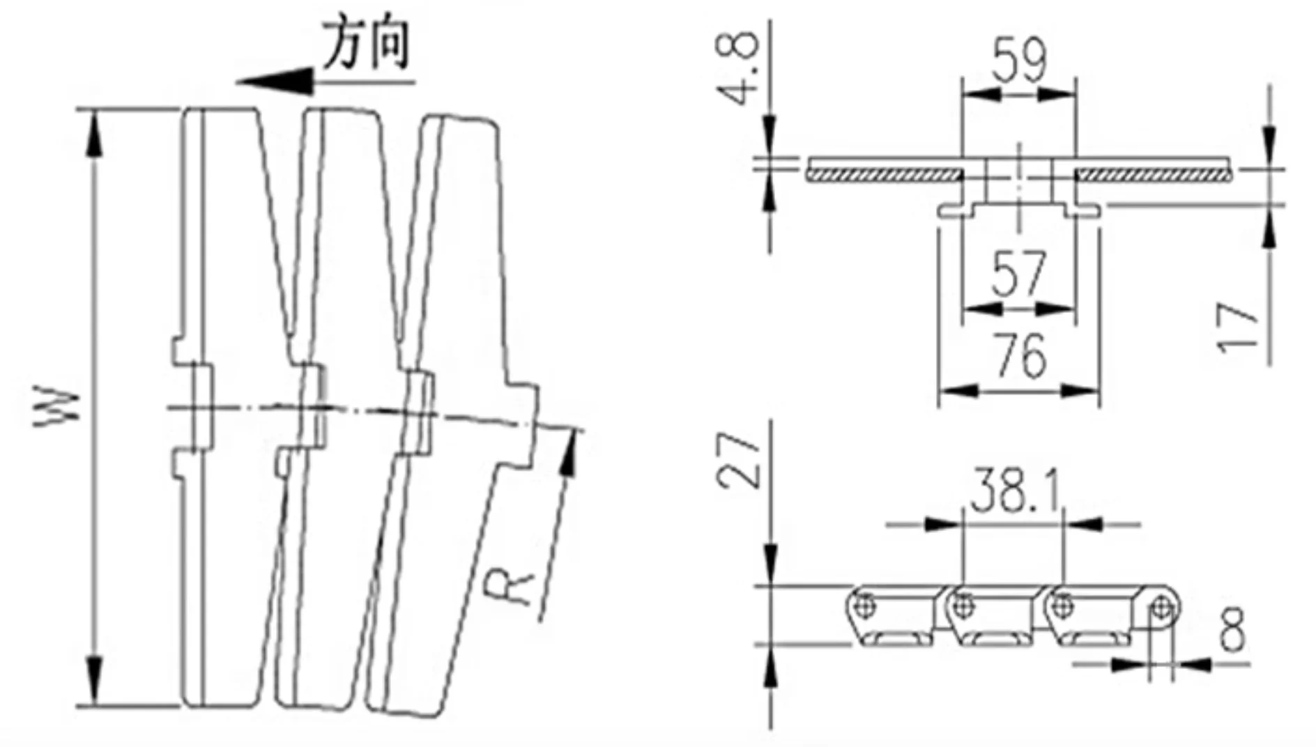 8Meters 882TAB-K1200 Width:304.8mm Turning Chain Plate Line Plastic Conveyor Belt Single Hinge