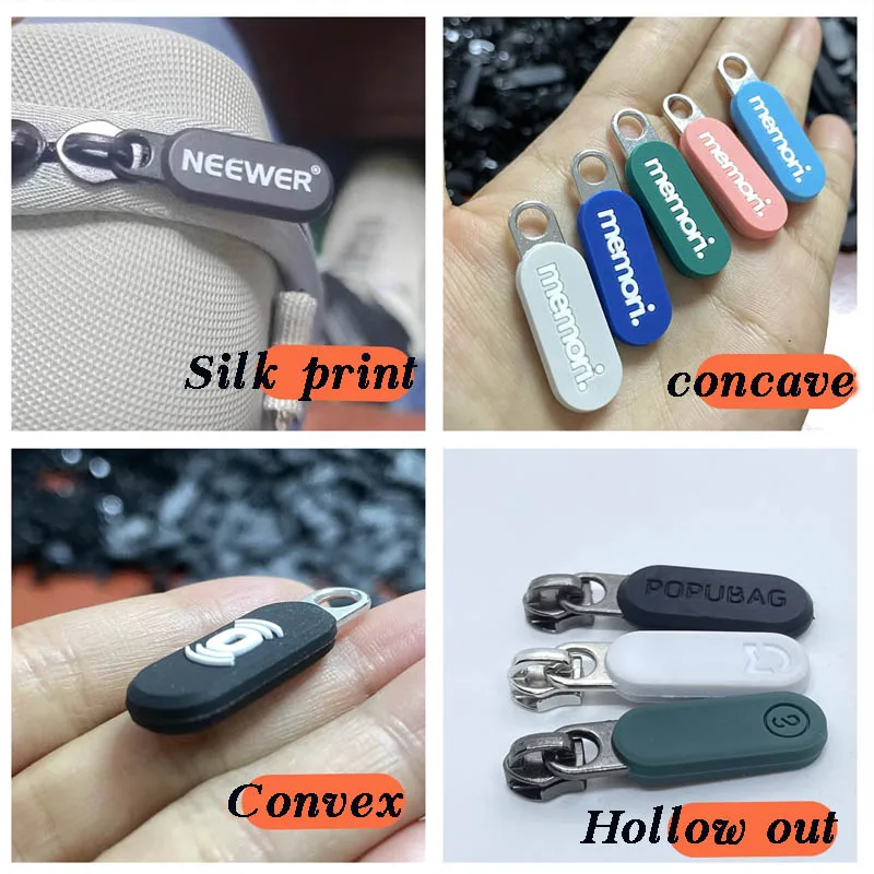 Factory Customized 1000pcs A Lot 3D Zipper Pulls TPU Custom Logo Soft Rubber PVC Drop Zipper Sliders for Bags And Accessories