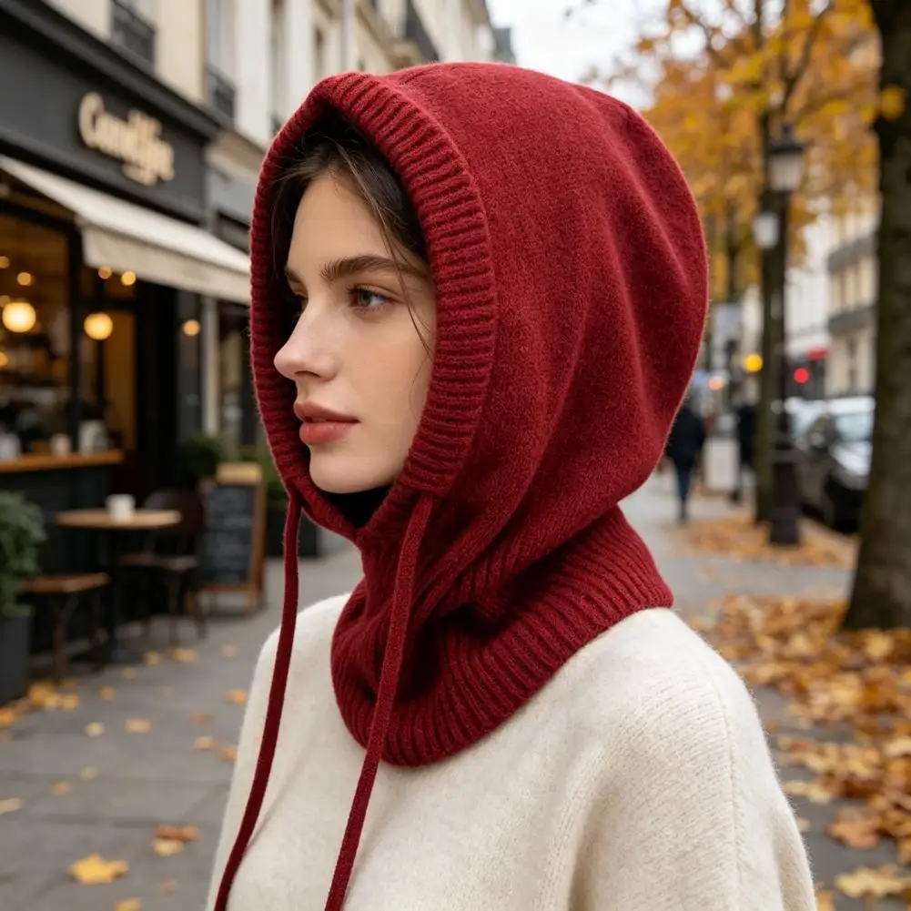 Winter Balaclava Hat for Men And Women Windproof Full Coverage Knitted Hooded Neckerchief,Soft Skin Drawstring Thermal Cap