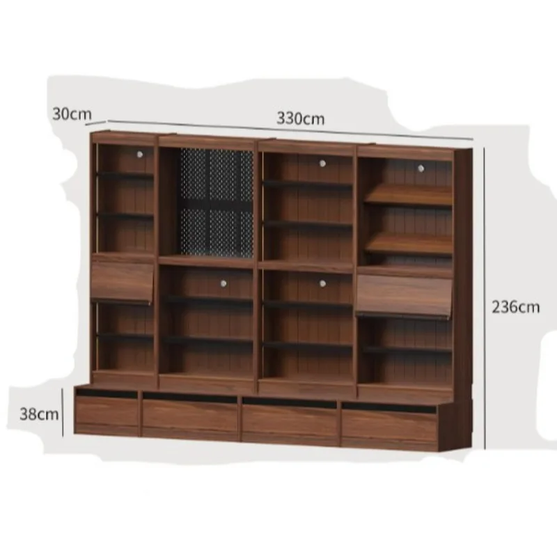Full Wall Bookcase Black Walnut Living Room Integrated Bookcase Household