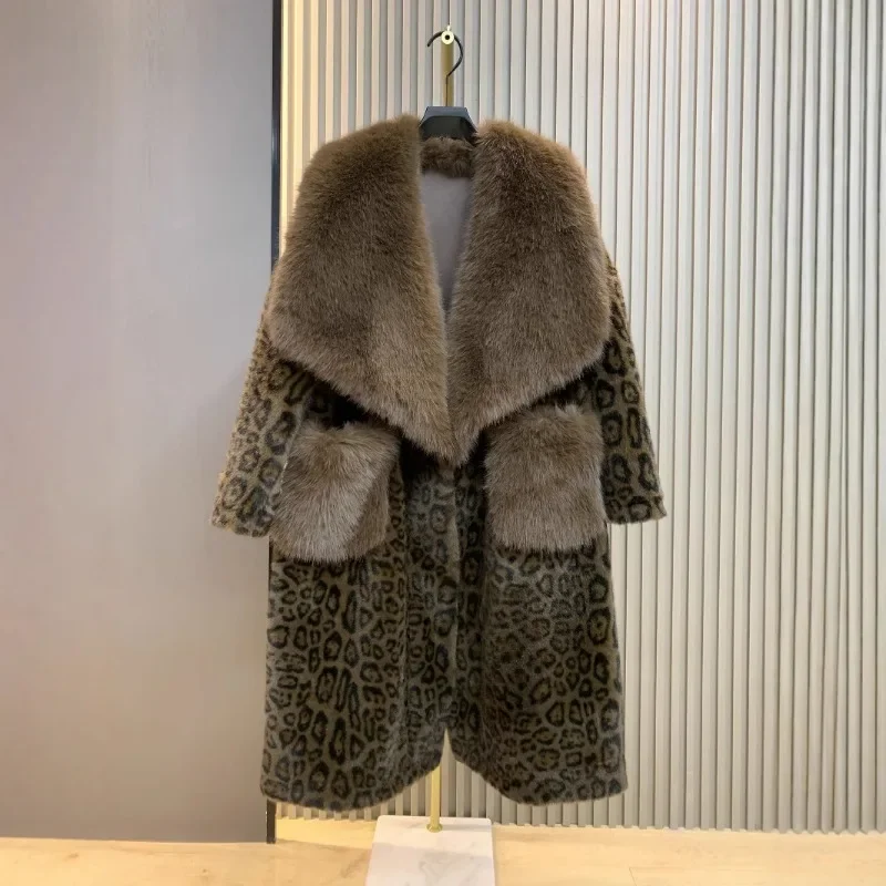 Autumn Winter Coat Winter New Long Thickened Loose Big Fur Collar Imitation Mink Integrated Warm Woolen Jaqueta Women's Clothing