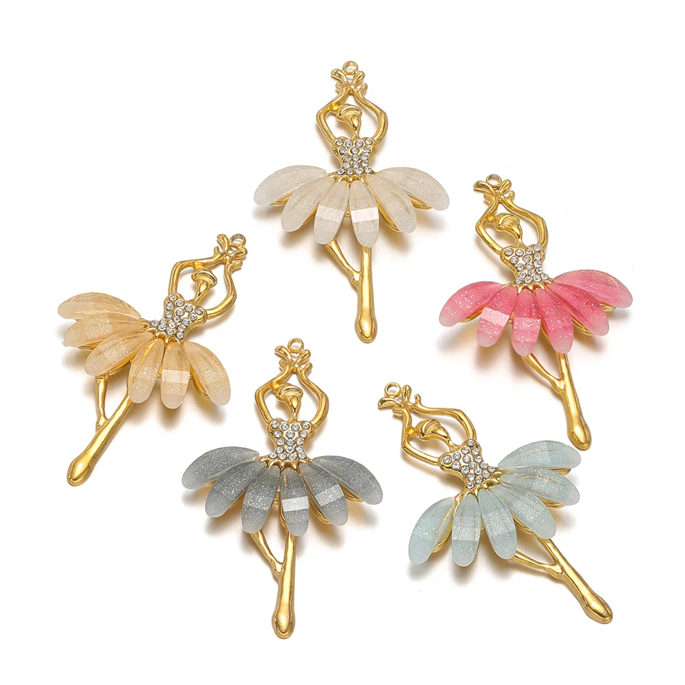 3pcs Stainless Steel Ballet Dancer Charms Zircon Pendants for DIY Women Sweater Chain Necklaces Jewelry Earrings Making Supplies