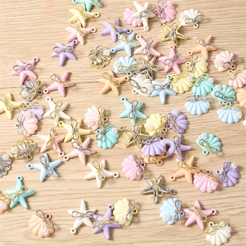 5 Stück niedliche, bunte Metall-Sternfisch- und Muschel-Anhänger für die Schmuckherstellung, zum Basteln von Halsketten, Ohrringen und Armbändern, DIY-Bastelzubehör. – Detail 3