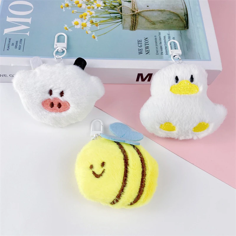 Cute Cartoon Plush Bee Cattle Duck Pendant Keychain Funny Kawaii Doll Key Ring Fashion Backpack Decoration Accessories Gifts