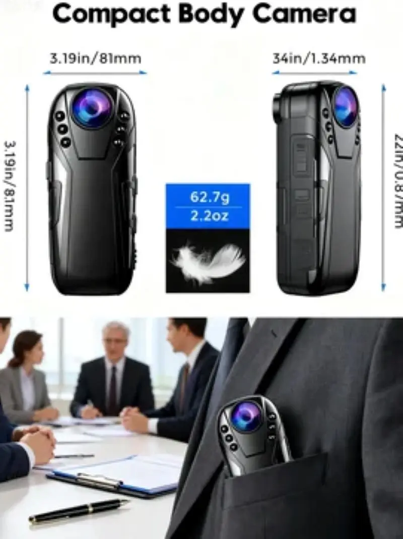 كاميرا Boblov Mini HD 1080P كاميرا ضيقة للشرطة بالأشعة تحت الحمراء للرؤية الليلية كاميرات فيديو صغيرة 125 °   كاميرا صغيرة محمولة بزاوية واسعة للرياضة