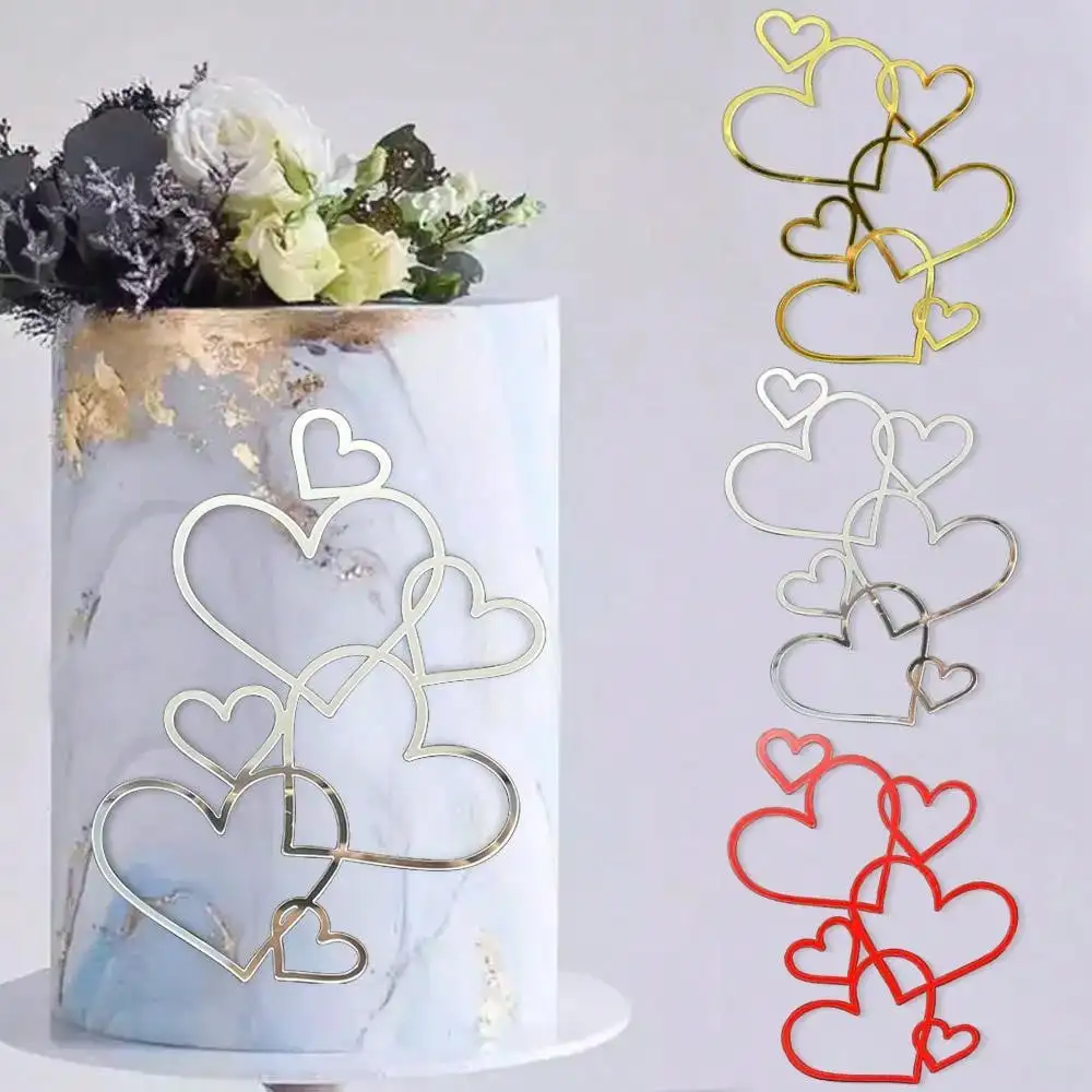 3 Stück Herzen Hochzeitstorte Topper Minimalist Gold Silber Liebe Herz Dekoration Valentinstag Dessert Party Dekoration Versorgung