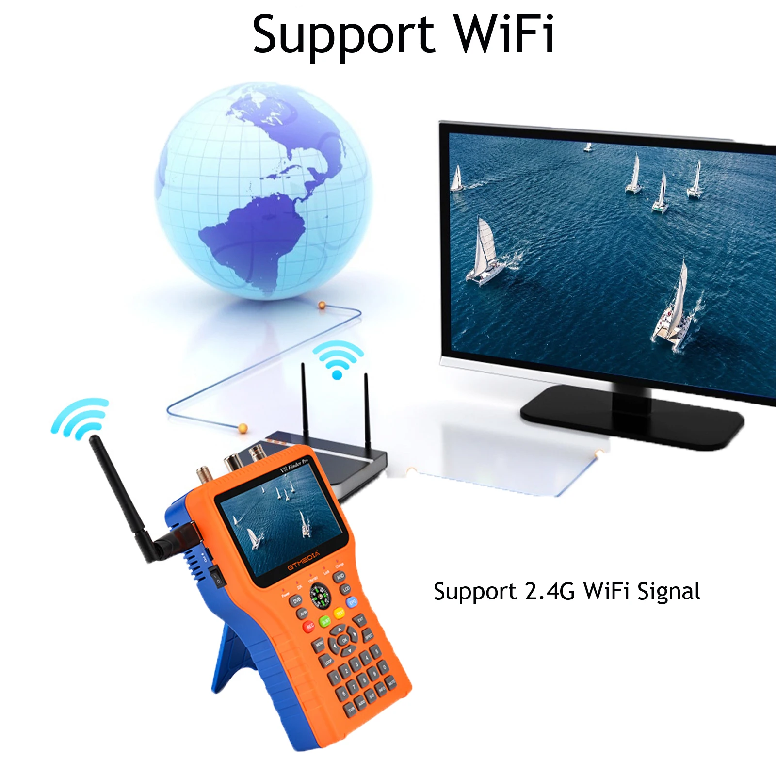 GTMEDIA V8 Finder Pro 2 Satellite Finder Meter DVB-S2/T2/Cable 4.3 Inch LCD Display 1080P,Type-c Port Satfinder