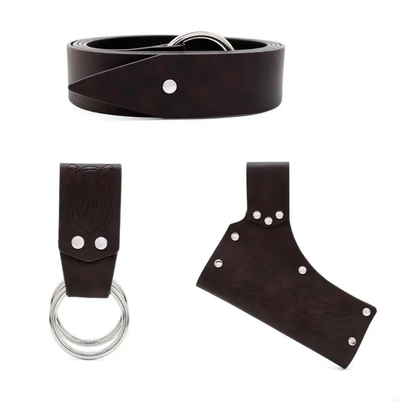 

72XE Men Renaissances Costumes Halloween Medieval Pirate Leather Belt Swords Frogs