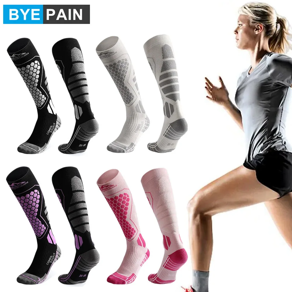 

BYEPAIN 1Pair Ski Socks Wool Thermal Knee High Winter Snowboard Sport Socks Men Women