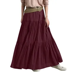 Women'S Ruffled Pleated Skirt Spring Autumn Casual Long Skirt Plain Color Trend Classic Retro Style Flowy A-Line Skirts