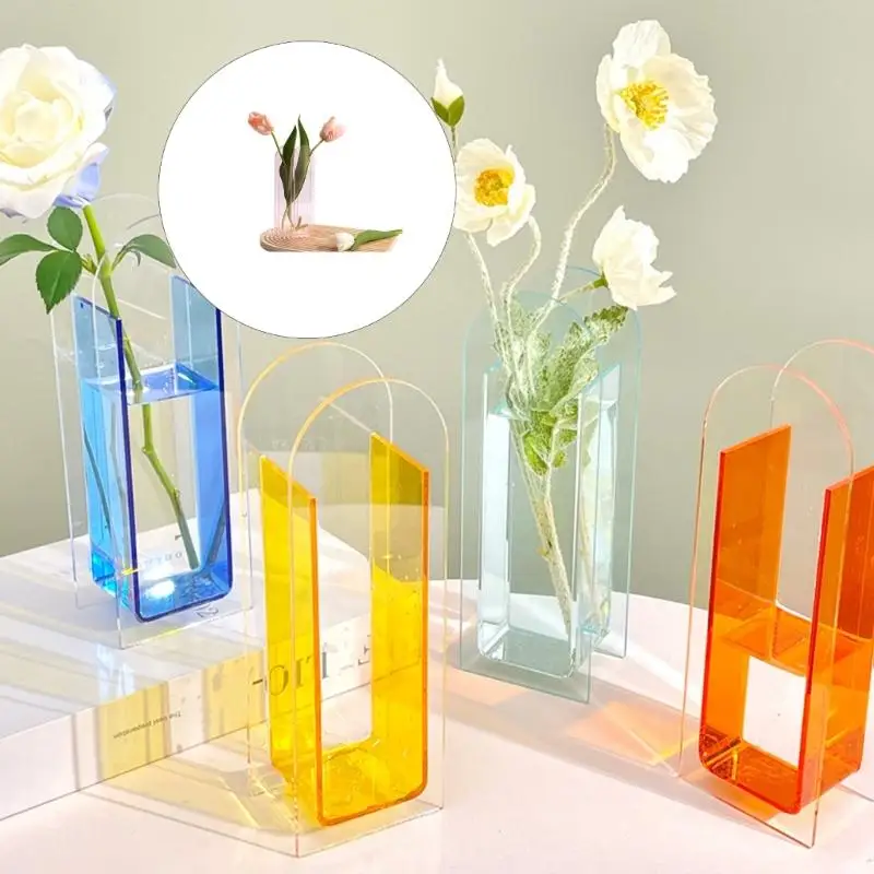 

31BA Shatterproof Acrylic Vase Decorative Hydroponic Plant Container Clear Flower Stand For Tabletop Shelf Mantel Display